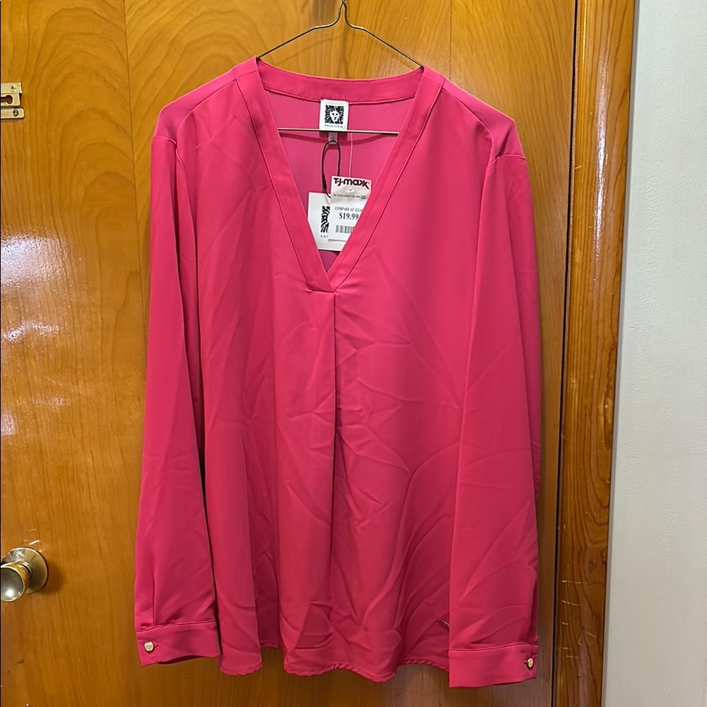 Anne Klein Pink V-Neck Blouse